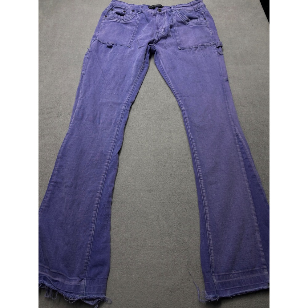 Valabasas Mens Purple Stacked Carpenter Jeans Distressed Flared Size 36